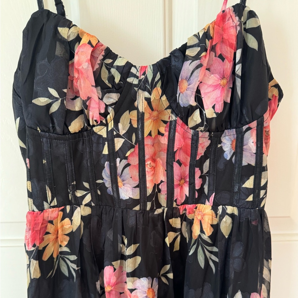 Lulu’s Elegant Radiance Black Floral Print Bustier Midi Dress - Picture 6 of 10